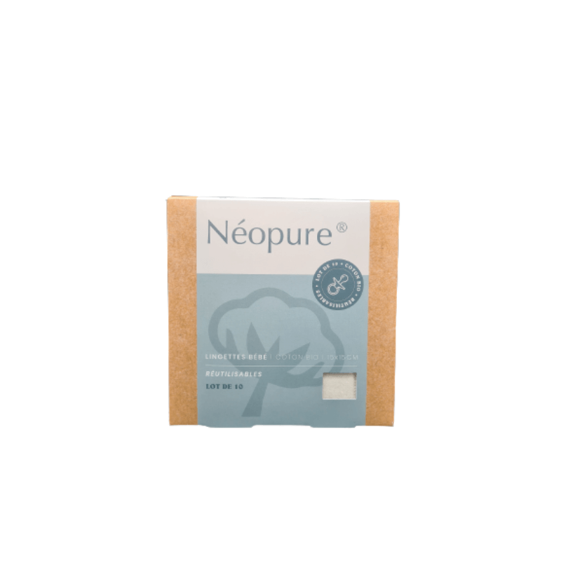 Lingettes Bébés réutilisables en coton Bio - Néopure - Lot de 10 fabriqué en france